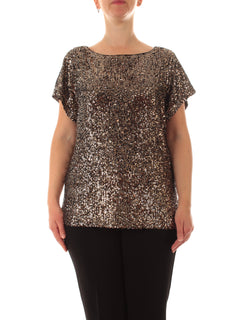 Luisa Viola blusa in full paillettes da donna oro
