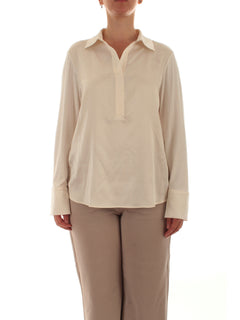 Elena Mirò t-shirt polo in due tessuti da donna panna