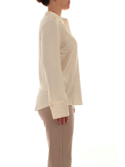 Elena Mirò t-shirt polo in due tessuti da donna panna