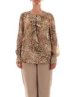 Elena Mirò blusa animalier con jabot da donna beige