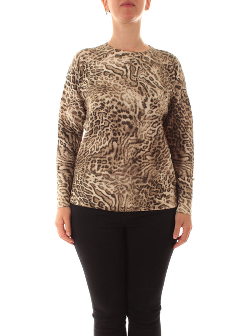 Elena Mirò maglia animalier con collo staccabile da donna beige