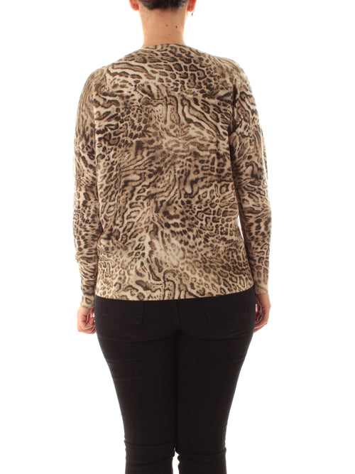 Elena Mirò maglia animalier con collo staccabile da donna beige