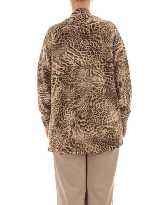Elena Mirò cardigan lungo animalier da donna beige