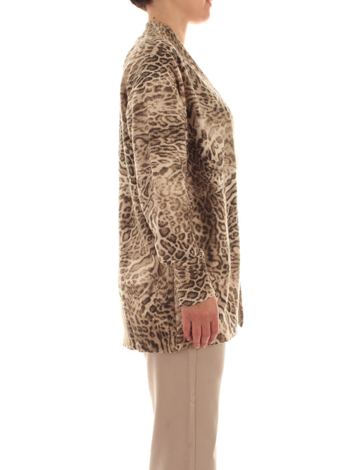 Elena Mirò cardigan lungo animalier da donna beige