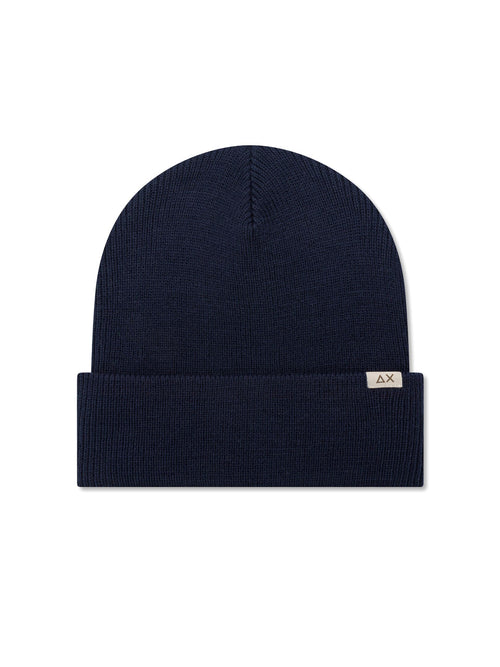 Sun 68 berretto beanie in misto lana a costine da uomo navy blue