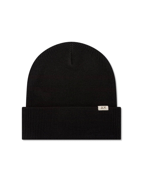 Sun 68 berretto beanie in misto lana a costine da uomo nero