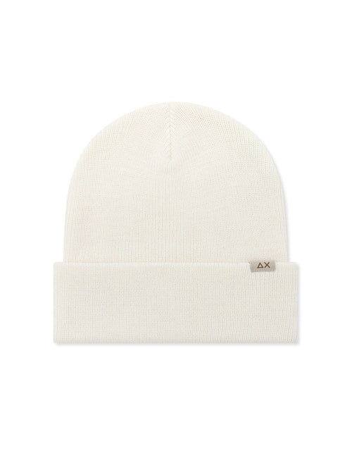 Sun 68 berretto beanie in misto lana a costine da uomo bianco panna