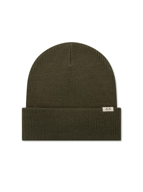 Sun 68 berretto beanie in misto lana a costine da uomo militare scuro