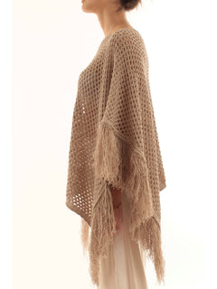 Akep poncho in punto rete con micropaillettes da donna ecru