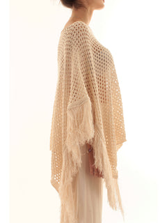 Akep poncho in punto rete con micropaillettes da donna sabbia