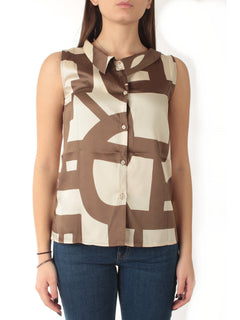 Emme Marella GOMMOSO top smanicato in twill da donna tortora