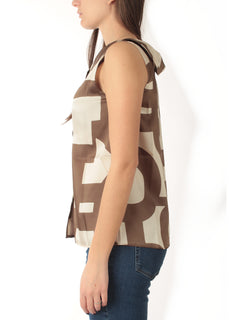 Emme Marella GOMMOSO top smanicato in twill da donna tortora