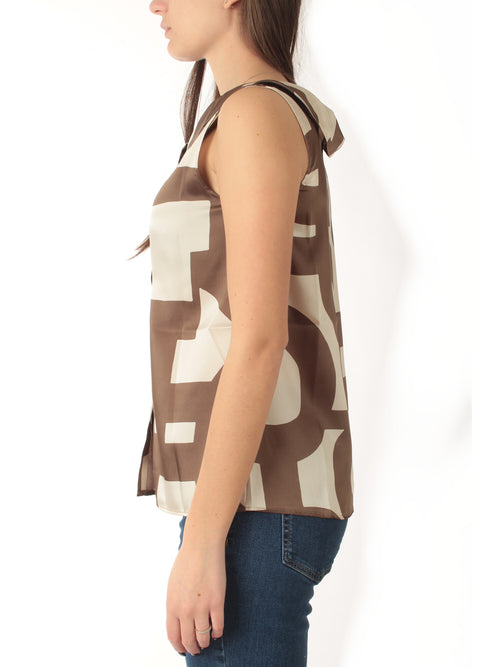 Emme Marella GOMMOSO top smanicato in twill da donna tortora