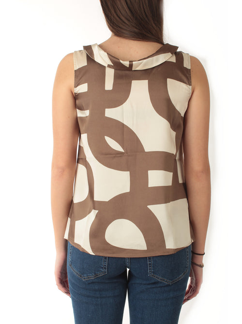 Emme Marella GOMMOSO top smanicato in twill da donna tortora