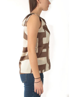 Emme Marella GOMMOSO top smanicato in twill da donna tortora