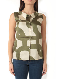 Emme Marella GOMMOSO top smanicato in twill da donna military