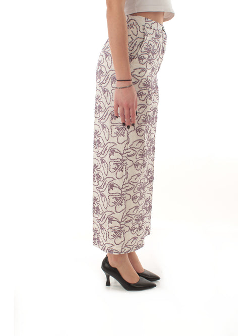 Emme Marella TEMPRA pantalone in cotone stampato da donna bianco