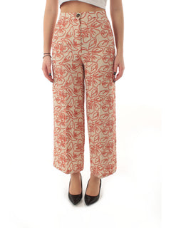 Emme Marella TEMPRA pantalone in cotone stampato da donna beige
