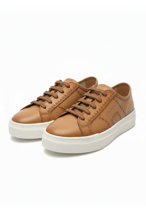 Santoni Double Bucker sneaker da uomo in pelle light brown