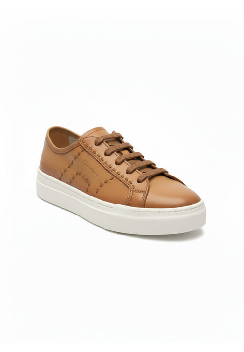 Santoni Double Bucker sneaker da uomo in pelle light brown