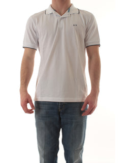 Sun 68 polo small stripes on collar da uomo bianco