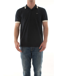 Sun 68 polo big stripe on collar da uomo navy blue