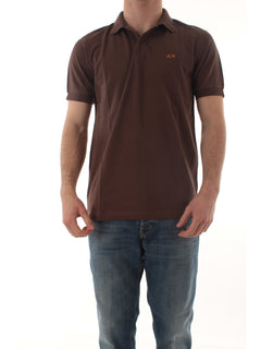 Sun 68 polo print under collar da uomo marrone