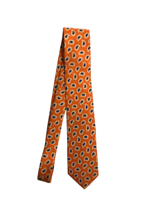 Rosi Collection cravatta da uomo in seta jacquard fondo arancione