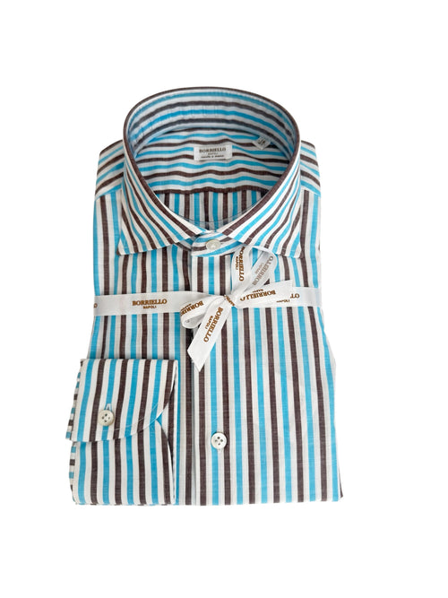Borriello camicia a righe da uomo marrone/celeste