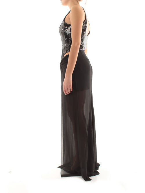 Patrizia Pepe abito lungo bustier con paillettes da donna nero