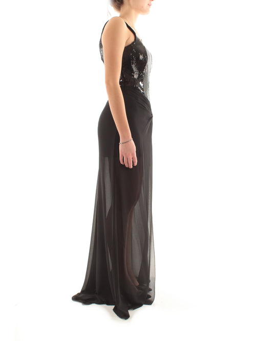 Patrizia Pepe abito lungo bustier con paillettes da donna nero