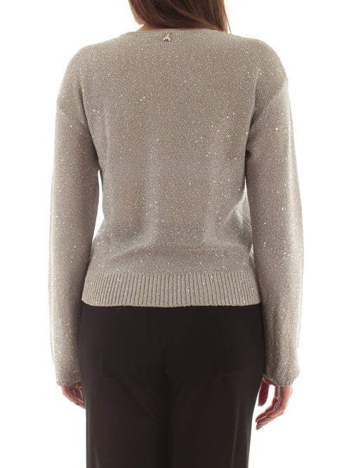 Patrizia pepe maglia con scollo a V e paillettes da donna silver sequins