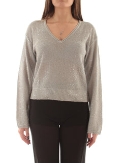 Patrizia pepe maglia con scollo a V e paillettes da donna silver sequins