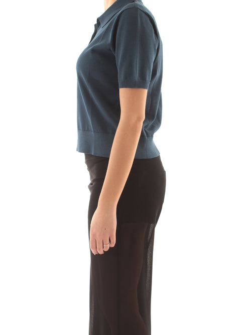 Patrizia pepe polo in maglia leggera da donna silver lagoon blue