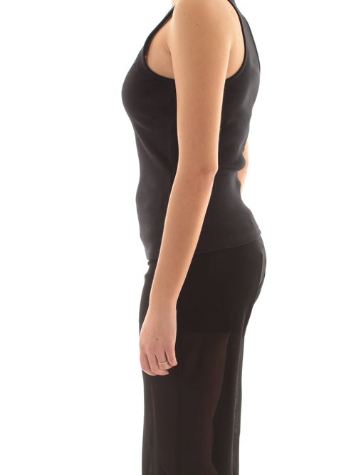 Patrizia pepe top a costine in cotone da donna nero