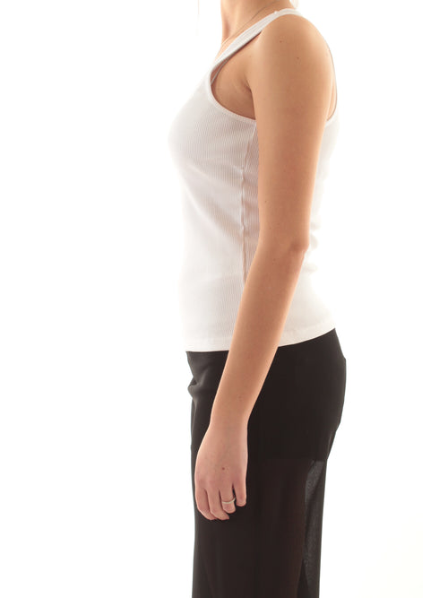 Patrizia pepe top a costine in cotone da donna bianco ottico