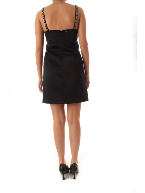 Twinset abito corto in duchesse con ricamo da donna nero