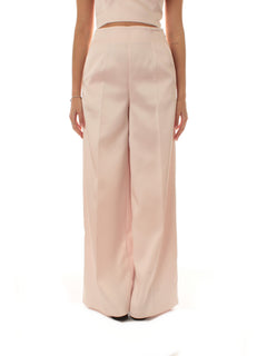 Twinset pantaloni a palazzo in duchesse da donna sabbia rosa