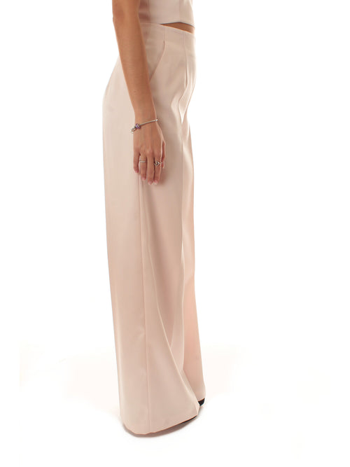 Twinset pantaloni a palazzo in duchesse da donna sabbia rosa