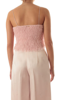 Twinset top in tulle con balze da donna rosa danza