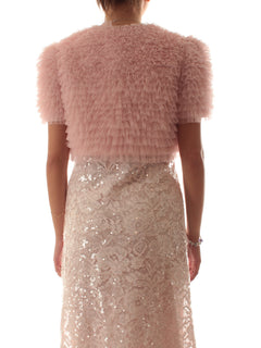 Twinset giacca cropped in tulle con balze da donna rosa danza