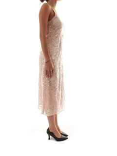 Twinset abito midi con paillettes e ricami da donna sabbia rosa