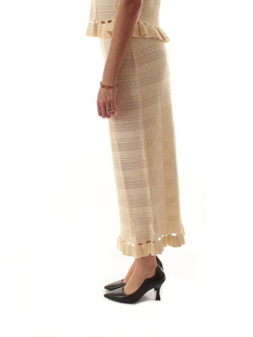 Twinset gonna longuette in maglia con volant da donna madreperla