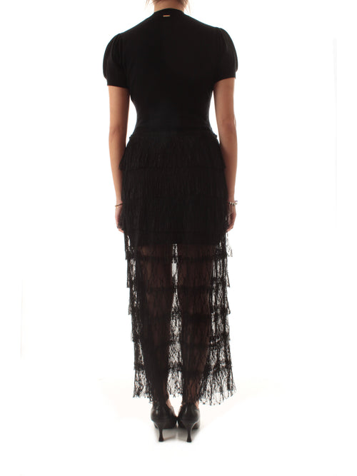 Twinset abito lungo in maglia e pizzo plumetis nero da donna
