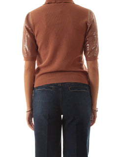 Twinset polo con paillettes da donna mocha mousse