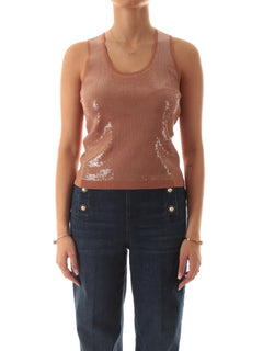 Twinset top in paillettes da donna mocha mousse