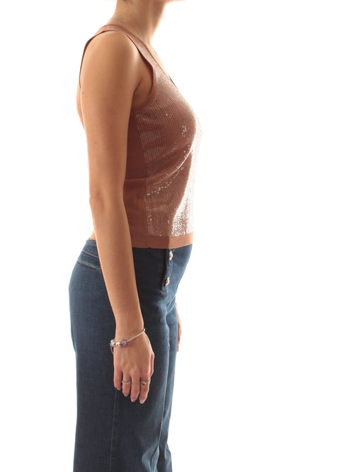 Twinset top in paillettes da donna mocha mousse