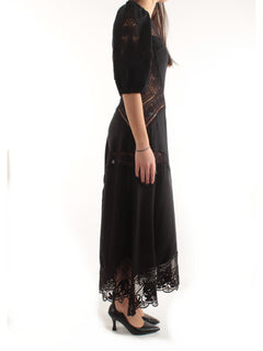 Twinset abito lungo in misto lino con ricami da donna nero