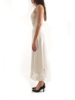 Twinset abito lungo in misto lino con ricami da donna bianco ottico