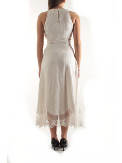 Twinset abito lungo in misto lino con ricami da donna bianco ottico